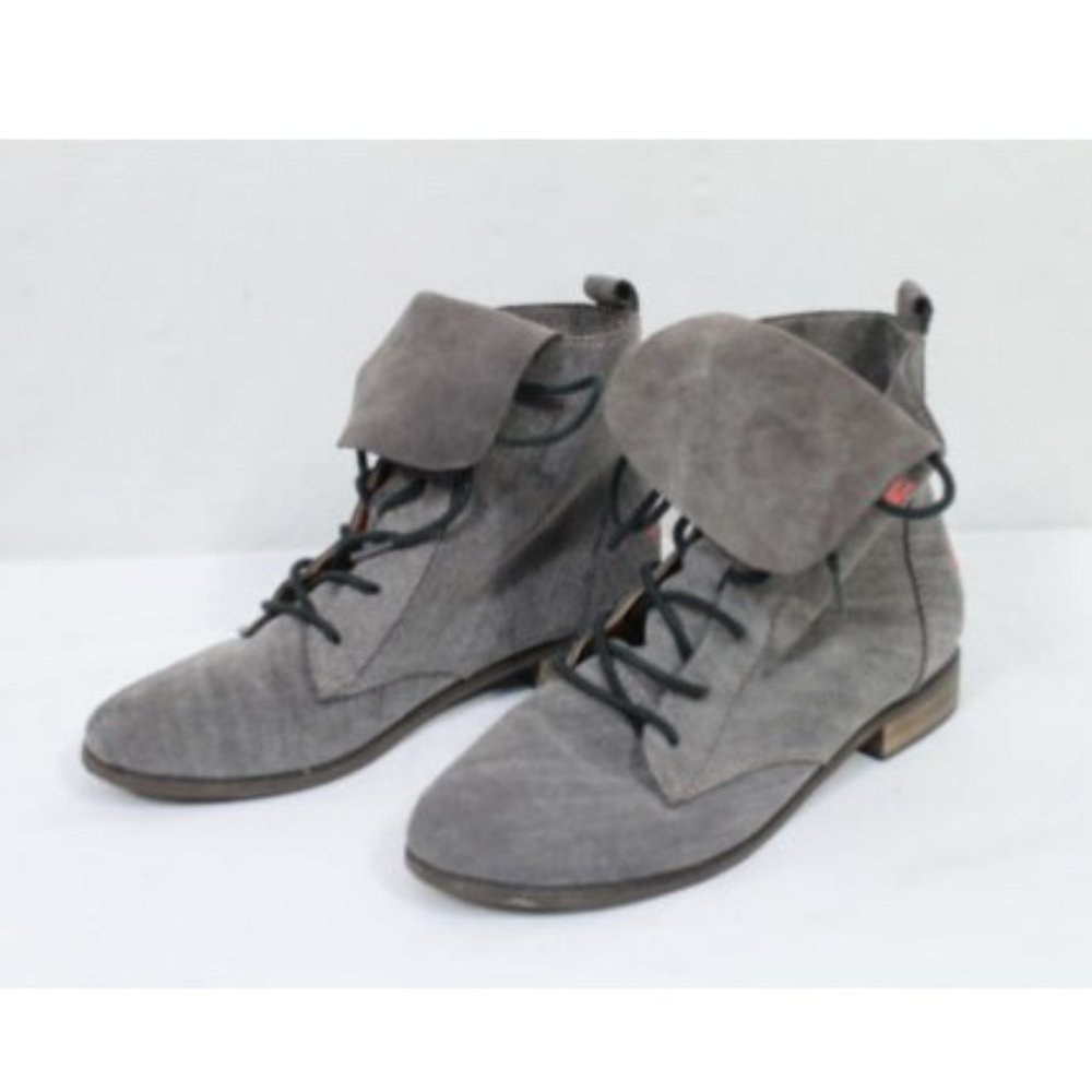 Le Bunny Bleu Gray Suede Leather Lace Up Boots 7 - Picture 2 of 5